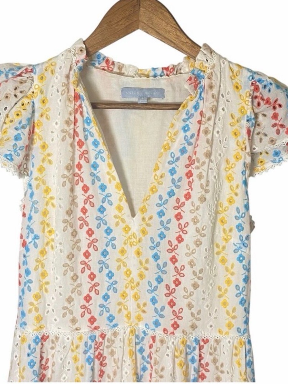 100% Cotton maxi dress Antonio Melani rainbow eyelet design - Picture 5 of 11